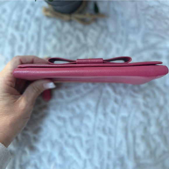 EUC Prada Milano Saffiano Leather Ribbon Bow Envelope Long Snap Button Wallet - Picture 4 of 13